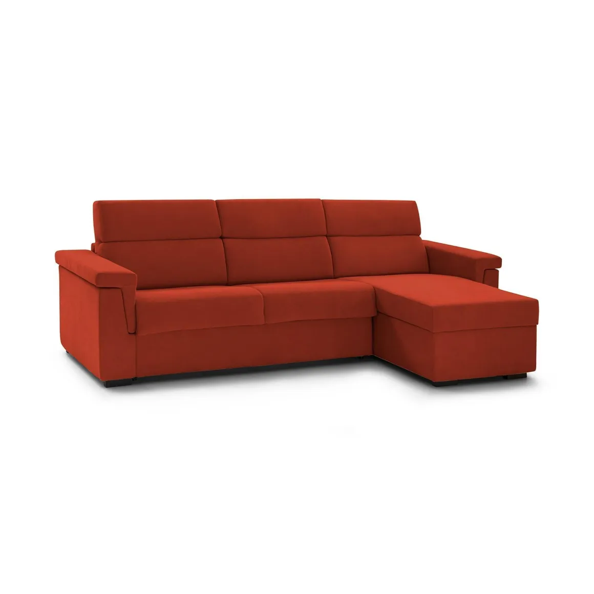 Divano Letto con Penisola Arancione Sfoderabile Contenitore 285x160 cm, Idrorepellente Multiposizione Trasformabile in Letto Made in Italy - Esca