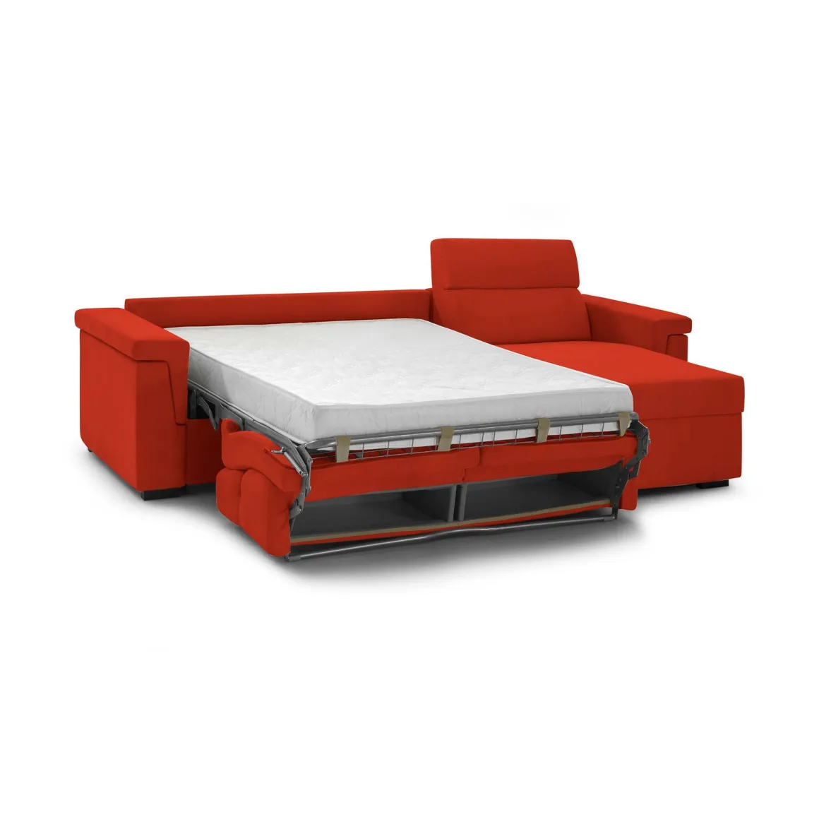 Divano Letto con Penisola Arancione Sfoderabile Contenitore 285x160 cm, Idrorepellente Multiposizione Trasformabile in Letto Made in Italy - Esca