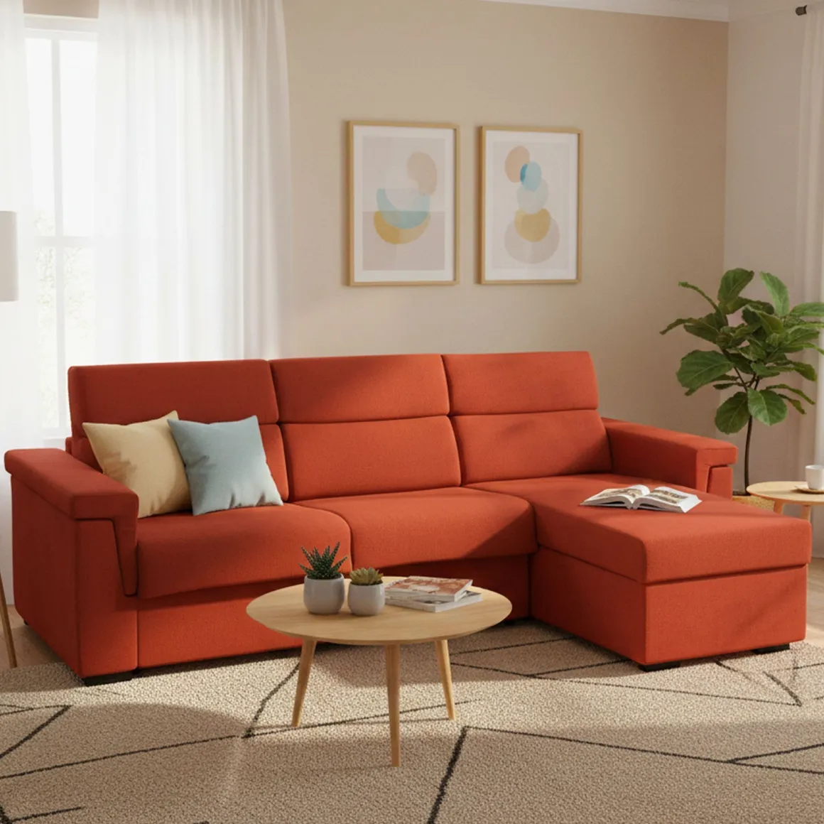 Divani Angolari|Divani Letto Con Penisola > Dmora Divano Letto con Penisola Sfoderabile Contenitore 285x160 cm, Idrorepellente Trasformabile in Letto Made in Italy - Priverno Arancione