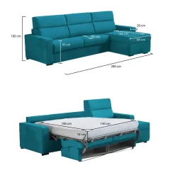 Divani Angolari|Divani Letto Con Penisola > Dmora Divano Letto con Penisola Sfoderabile Contenitore 280x160 cm, Idrorepellente Multiposizione Trasformabile in Letto Made in Italy - Pusiano Azzurro