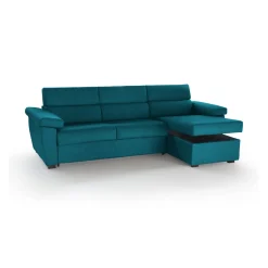 Divano Letto con Penisola Azzurro Sfoderabile Contenitore 285x160 cm, Idrorepellente Multiposizione Trasformabile in Letto Made in Italy - Tolle