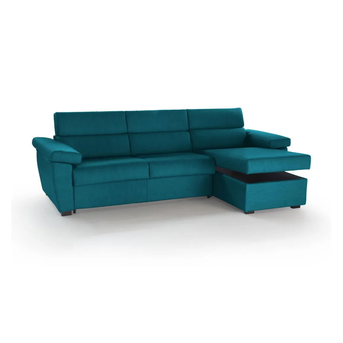 Divano Letto con Penisola Azzurro Sfoderabile Contenitore 285x160 cm, Idrorepellente Multiposizione Trasformabile in Letto Made in Italy - Tolle