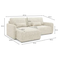Divani Angolari|Divani Letto Con Penisola > Dmora Divano Letto con Penisola Contenitore Reclinabile 229x148 cm, Cuscini Sfoderabili - Rezzo Beige Chiaro