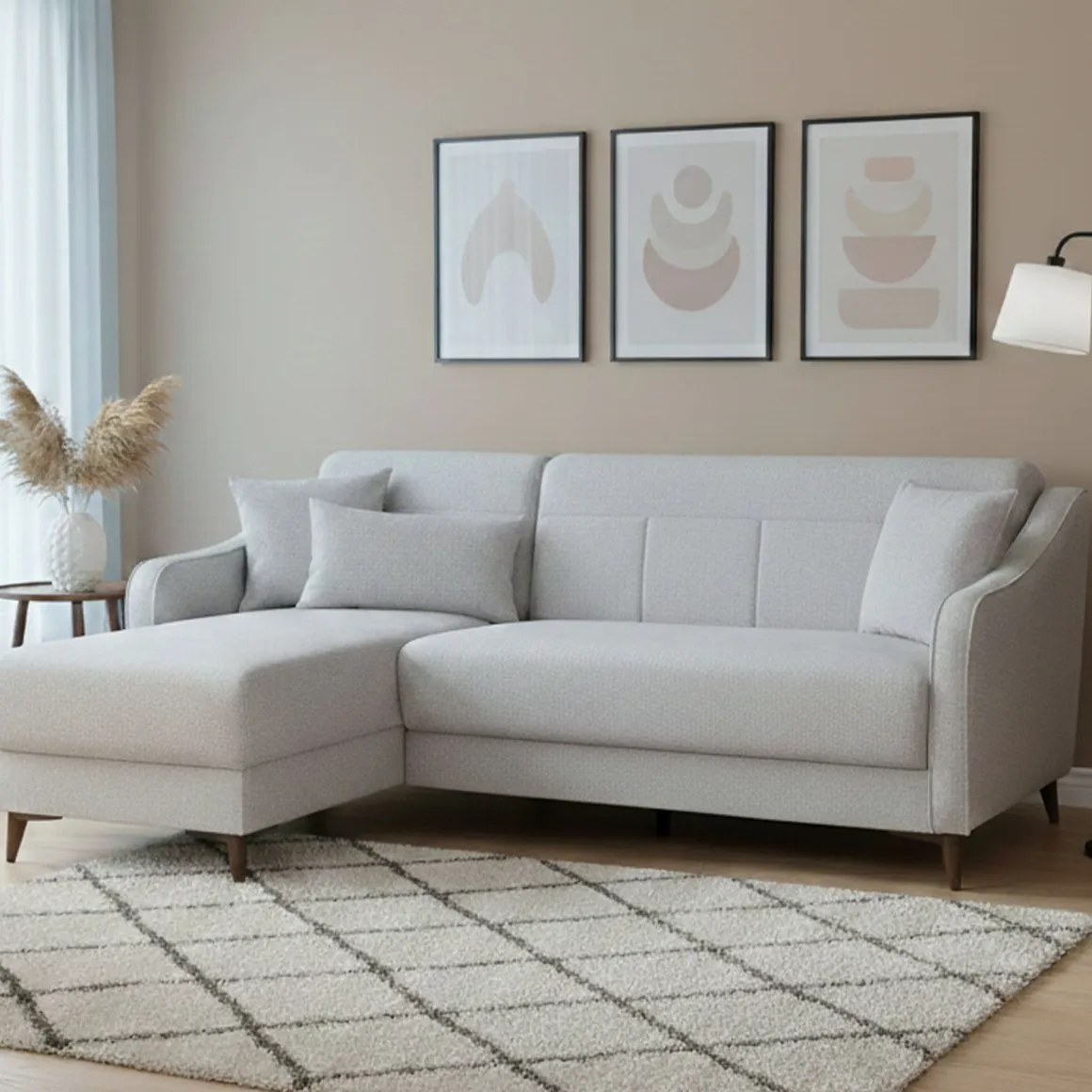 Divano Letto con Penisola Beige Contenitore 207x157 cm, Lavabile - Propata