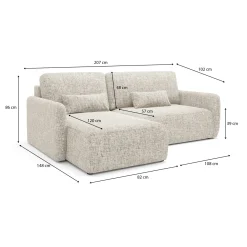 Divano Letto con Penisola Beige Contenitore Reclinabile 207x148 cm, Reversibile - Pagno