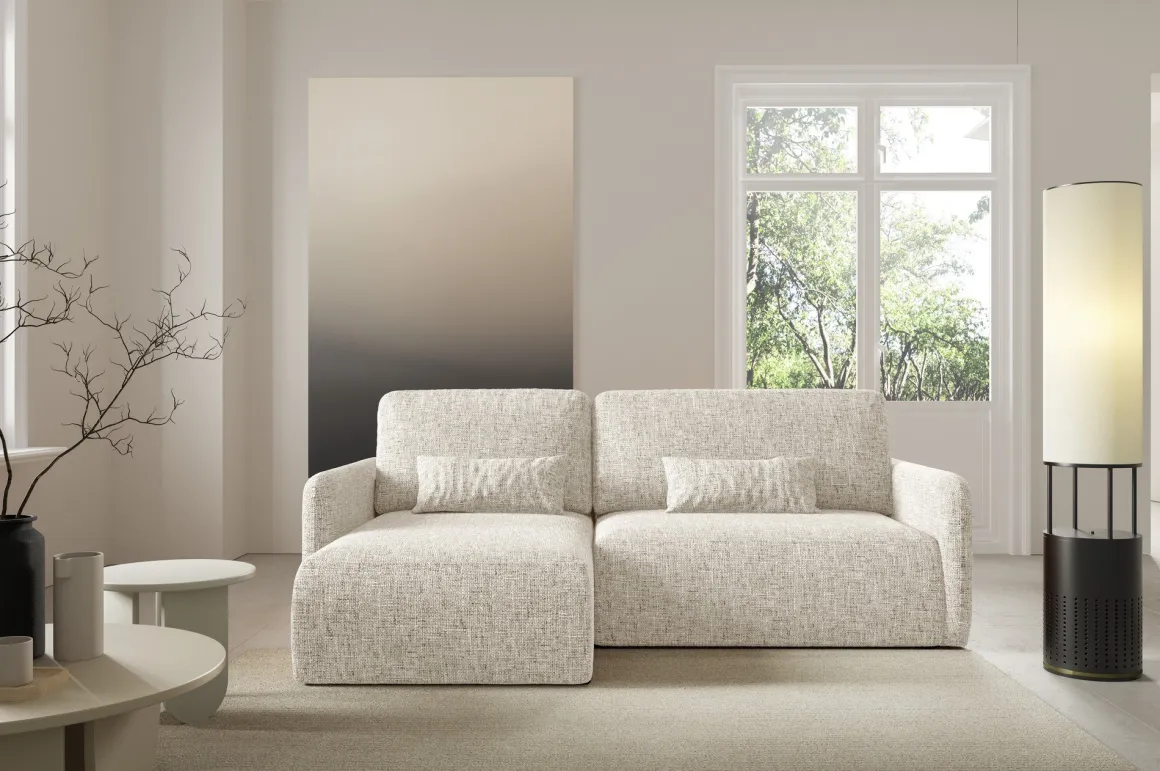 Divano Letto con Penisola Beige Contenitore Reclinabile 207x148 cm, Reversibile - Pagno