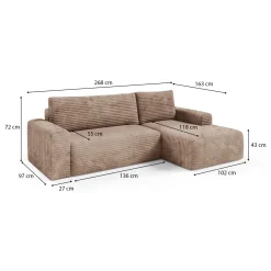 Divani Angolari|Divani Letto Con Penisola > Dmora Divano Letto con Penisola Contenitore Reversibile 253x153 cm, Reclinabile - Paullo Beige