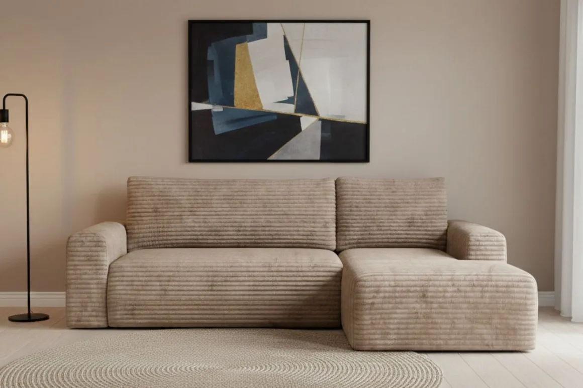 Divani Angolari|Divani Letto Con Penisola > Dmora Divano Letto con Penisola Contenitore Reversibile 253x153 cm, Reclinabile - Paullo Beige