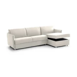 Divano Letto con Penisola Beige Sfoderabile Contenitore 260x160 cm, Idrorepellente Trasformabile in Letto Made in Italy - Sumirago