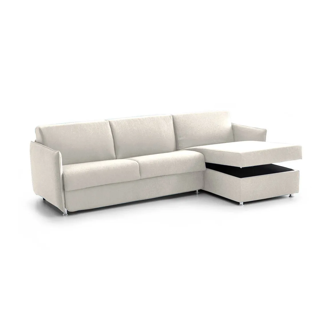 Divano Letto con Penisola Beige Sfoderabile Contenitore 260x160 cm, Idrorepellente Trasformabile in Letto Made in Italy - Sumirago