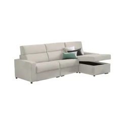 Divano Letto con Penisola Beige Sfoderabile Contenitore 280x160 cm, Idrorepellente Multiposizione Trasformabile in Letto Made in Italy - Celleno