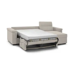 Divano Letto con Penisola Beige Sfoderabile Contenitore 285x160 cm, Idrorepellente Multiposizione Trasformabile in Letto Made in Italy - Esca