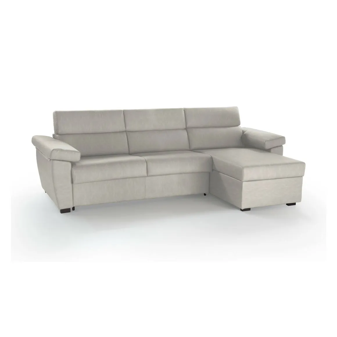 Divano Letto con Penisola Beige Sfoderabile Contenitore 285x160 cm, Idrorepellente Multiposizione Trasformabile in Letto Made in Italy - Priverno