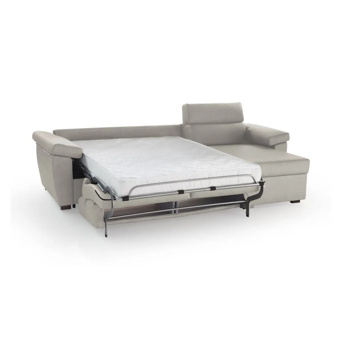 Divano Letto con Penisola Beige Sfoderabile Contenitore 285x160 cm, Idrorepellente Multiposizione Trasformabile in Letto Made in Italy - Priverno