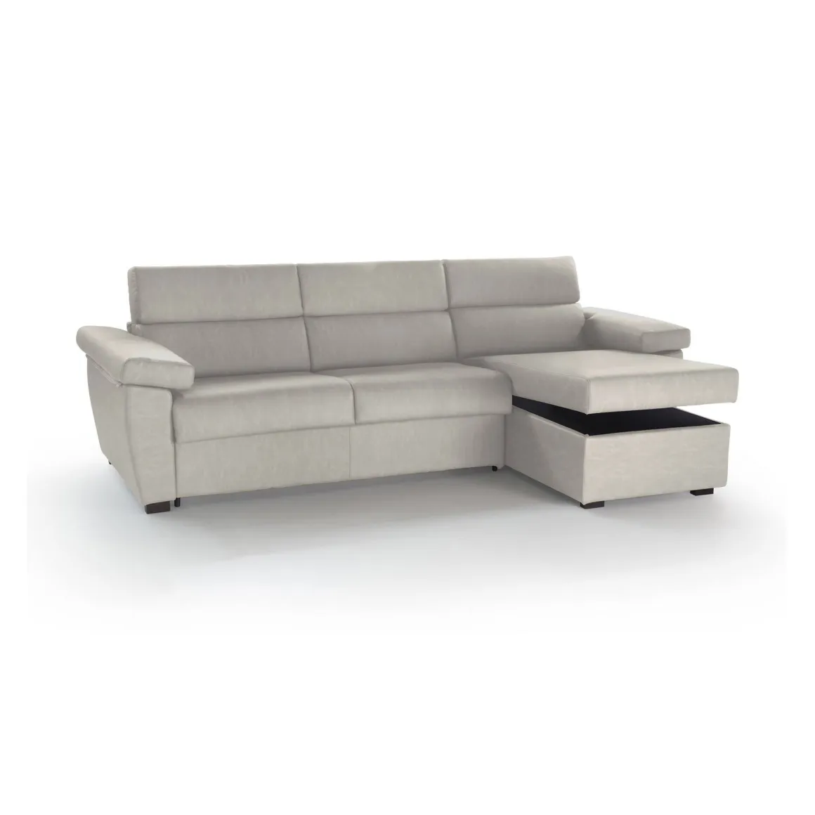 Divano Letto con Penisola Beige Sfoderabile Contenitore 285x160 cm, Idrorepellente Multiposizione Trasformabile in Letto Made in Italy - Priverno