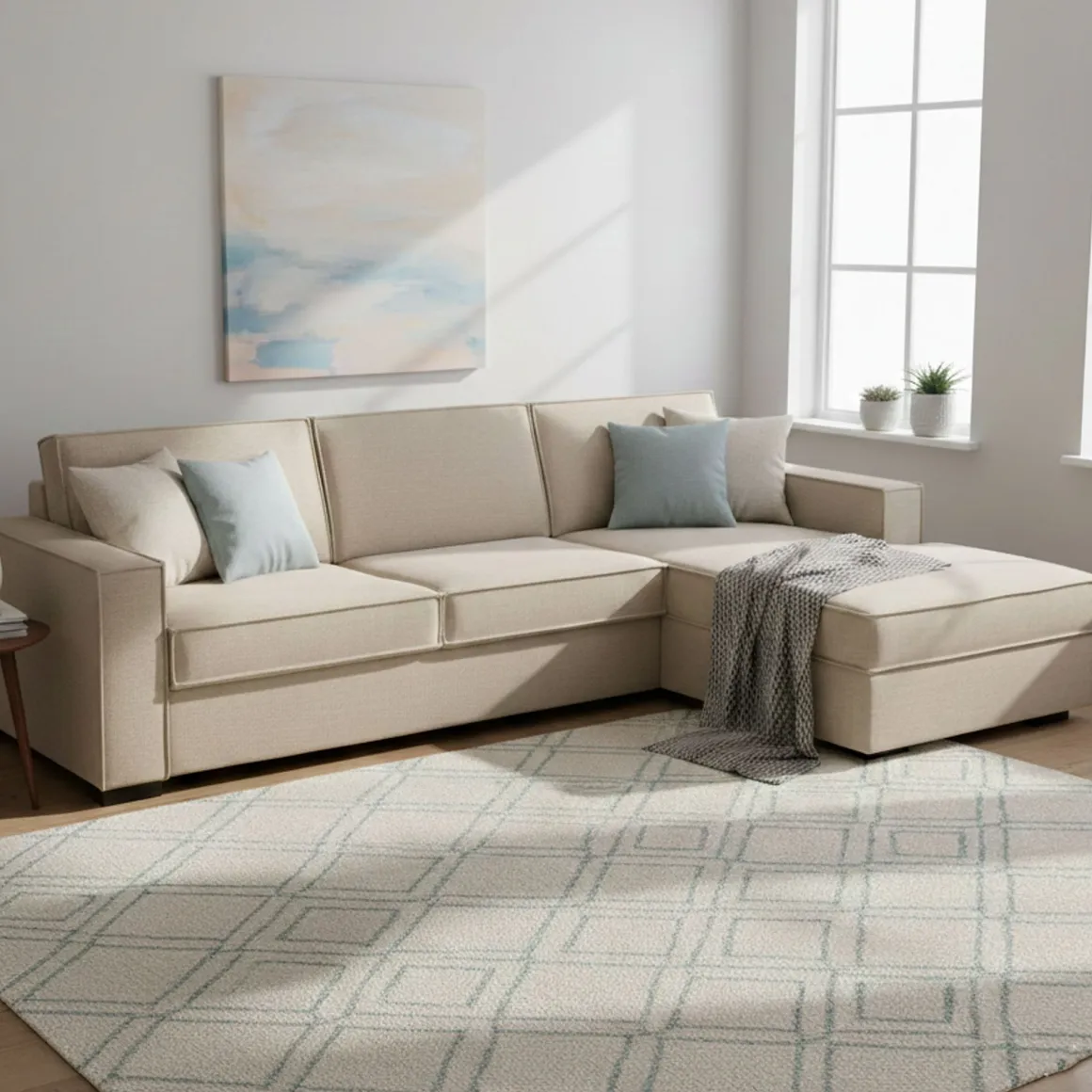 Divano letto con penisola beige 260x95cm - Afar