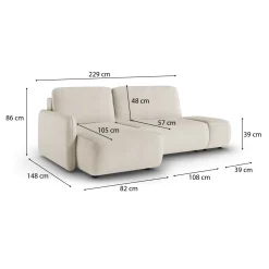 Divani Angolari|Divani Letto Con Penisola > Dmora Divano Letto con Penisola Contenitore Reclinabile 245x185 cm, Reversibile - Ranco Bianco Crema