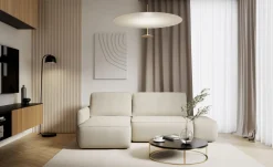 Divani Angolari|Divani Letto Con Penisola > Dmora Divano Letto con Penisola Contenitore Reclinabile 245x185 cm, Reversibile - Ranco Bianco Crema