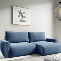 Divano Letto con Penisola blu Contenitore Reversibile 253x153 cm, Reclinabile - Paullo