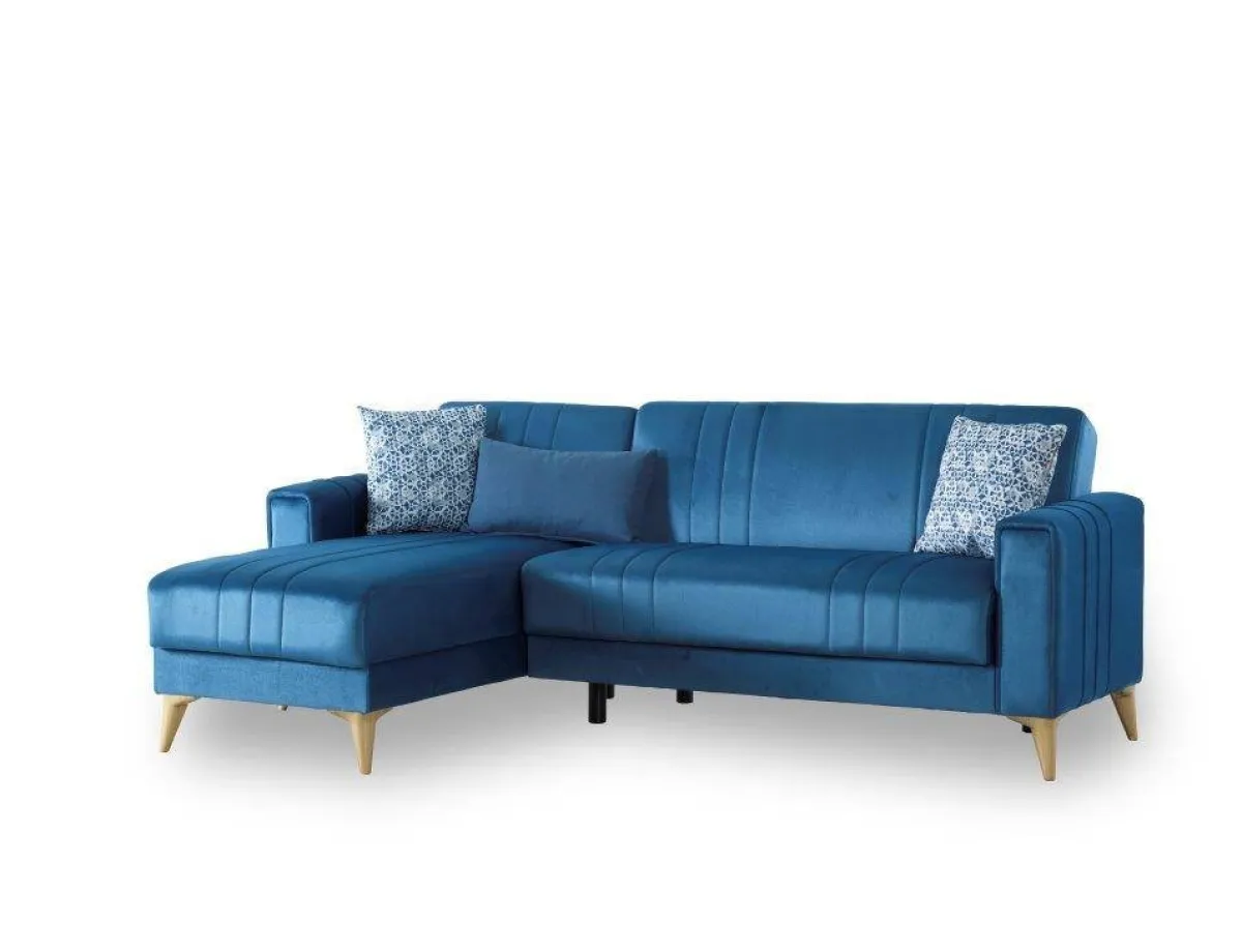 Divani Letto Con Penisola|Salotto > Dmora Divano Letto con Penisola Contenitore con Piedini 225x151 cm, Reclinabile - Aronix Blu