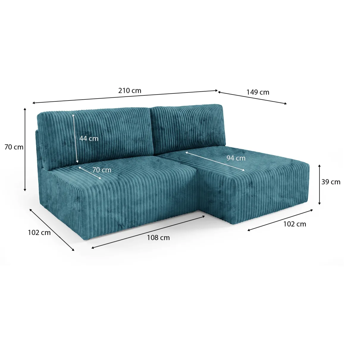 Divani Angolari|Divani Letto Con Penisola > Dmora Divano Letto con Penisola Contenitore Reclinabile 229x148 cm, Cuscini Sfoderabili - Rezzo Blu Petrolio
