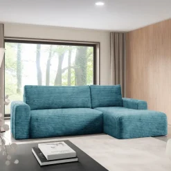 Divani Angolari|Divani Letto Con Penisola > Dmora Divano Letto con Penisola Sfoderabile Contenitore 260x160 cm, Idrorepellente Multiposizione Made in Italy - Sumirago Blu