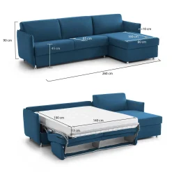 Divani Angolari|Divani Letto Con Penisola > Dmora Divano Letto con Penisola Sfoderabile Contenitore 280x160 cm, Idrorepellente Trasformabile in Letto Made in Italy - Pusiano Blu