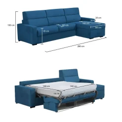 Divani Angolari|Divani Letto Con Penisola > Dmora Divano Letto con Penisola Sfoderabile Contenitore 285x160 cm, Idrorepellente Multiposizione Made in Italy - Ganzaria Blu