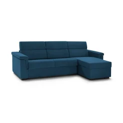 Divano Letto con Penisola blu Sfoderabile Contenitore 285x160 cm, Idrorepellente Multiposizione Trasformabile in Letto Made in Italy - Esca