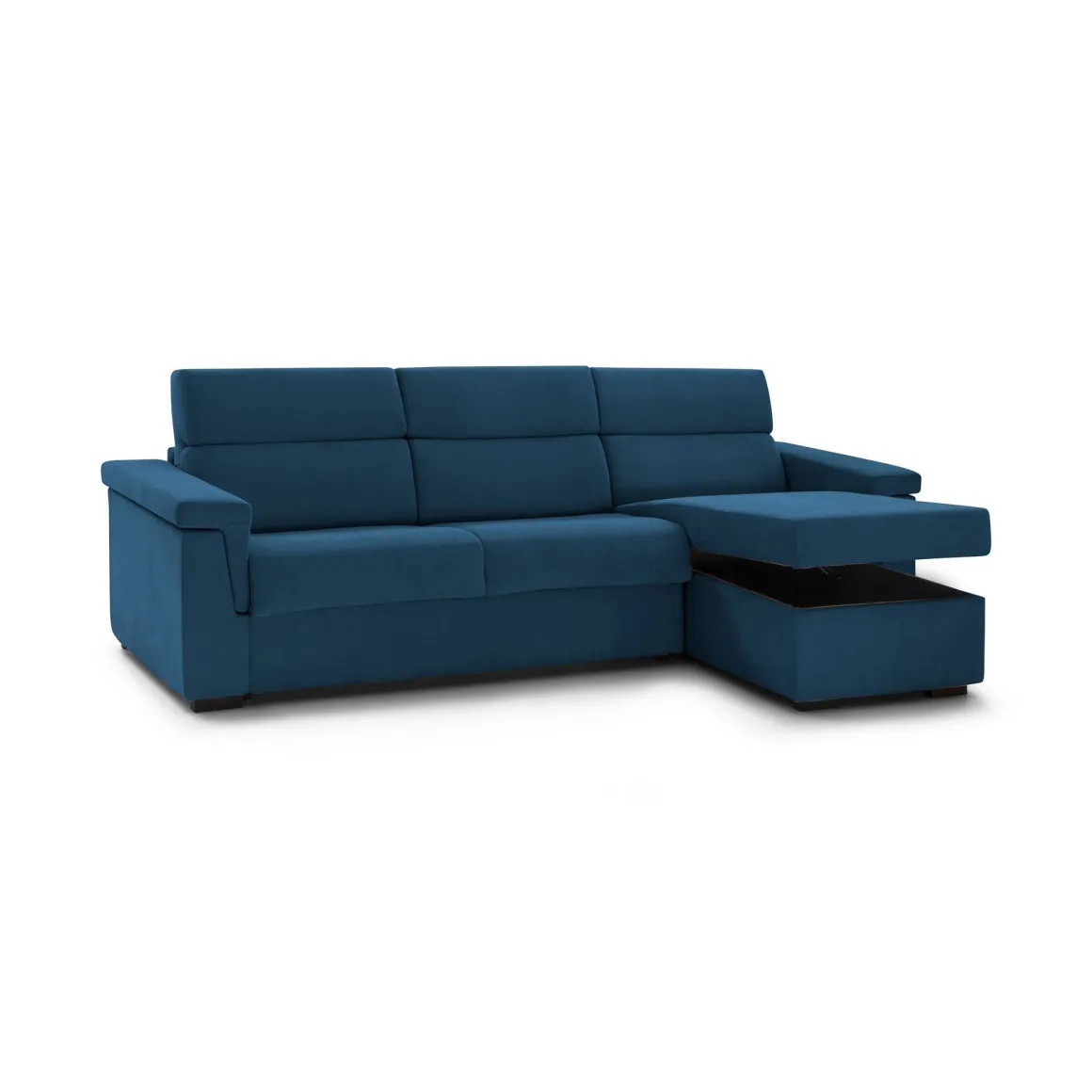 Divano Letto con Penisola blu Sfoderabile Contenitore 285x160 cm, Idrorepellente Multiposizione Trasformabile in Letto Made in Italy - Esca