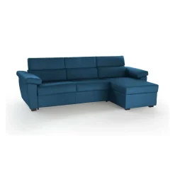 Divano Letto con Penisola blu Sfoderabile Contenitore 285x160 cm, Idrorepellente Trasformabile in Letto Made in Italy - Priverno