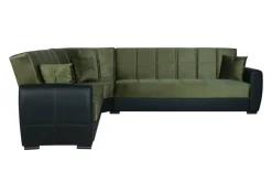 Salotto > Dmora Divano letto con penisola Dgytkja, 305x238h91 cm, Nero e Grigio Scuro Verde, Nero