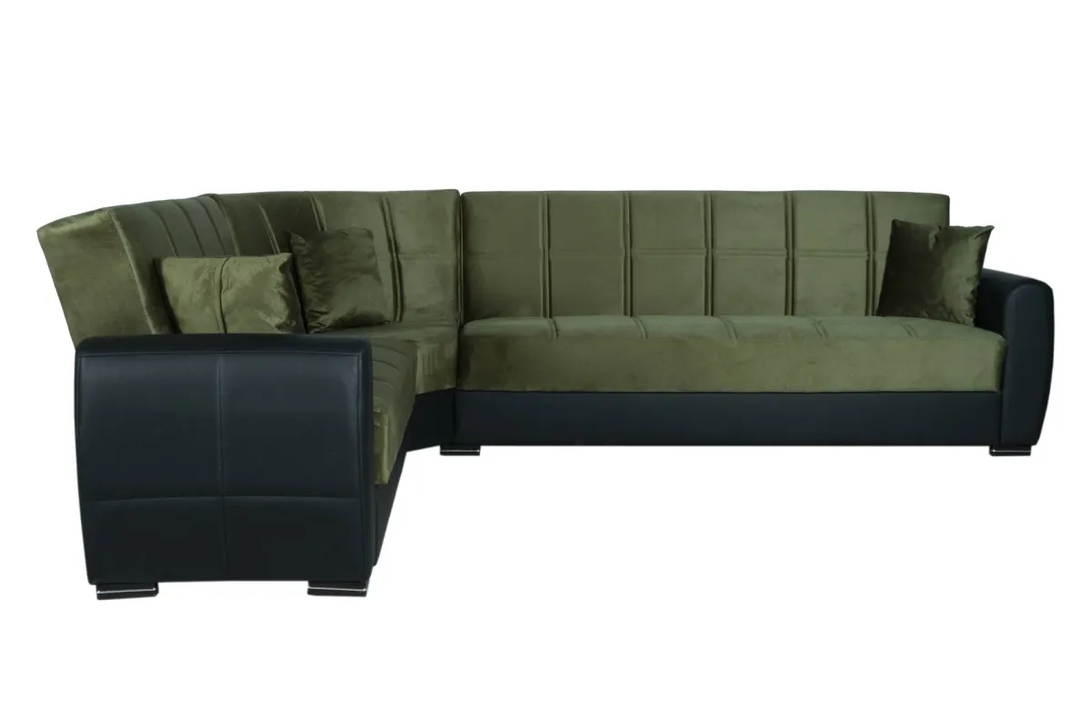 Salotto > Dmora Divano letto con penisola Dgytkja, 305x238h91 cm, Nero e Grigio Scuro Verde, Nero