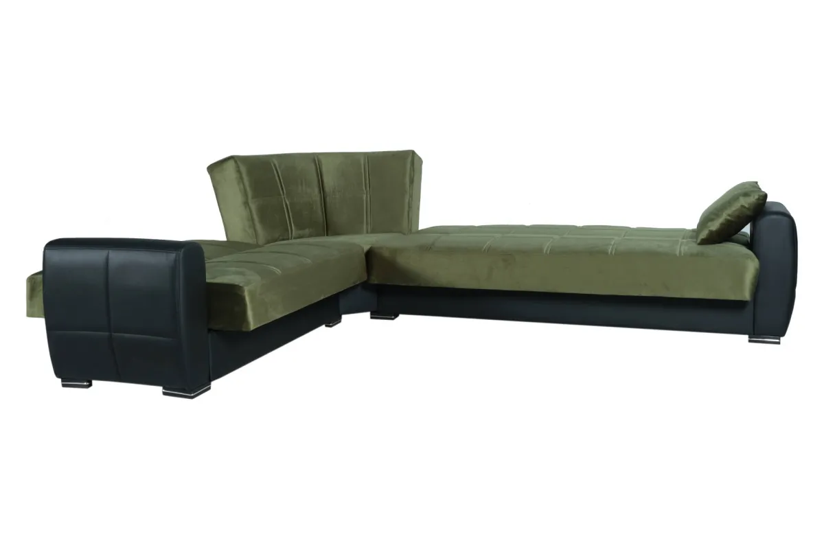 Salotto > Dmora Divano letto con penisola Dgytkja, 305x238h91 cm, Nero e Grigio Scuro Verde, Nero
