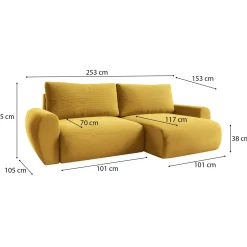 Divani Angolari|Divani Letto Con Penisola > Dmora Divano Letto con Penisola Contenitore Reclinabile 207x148 cm, Reversibile - Pagno Giallo Senape