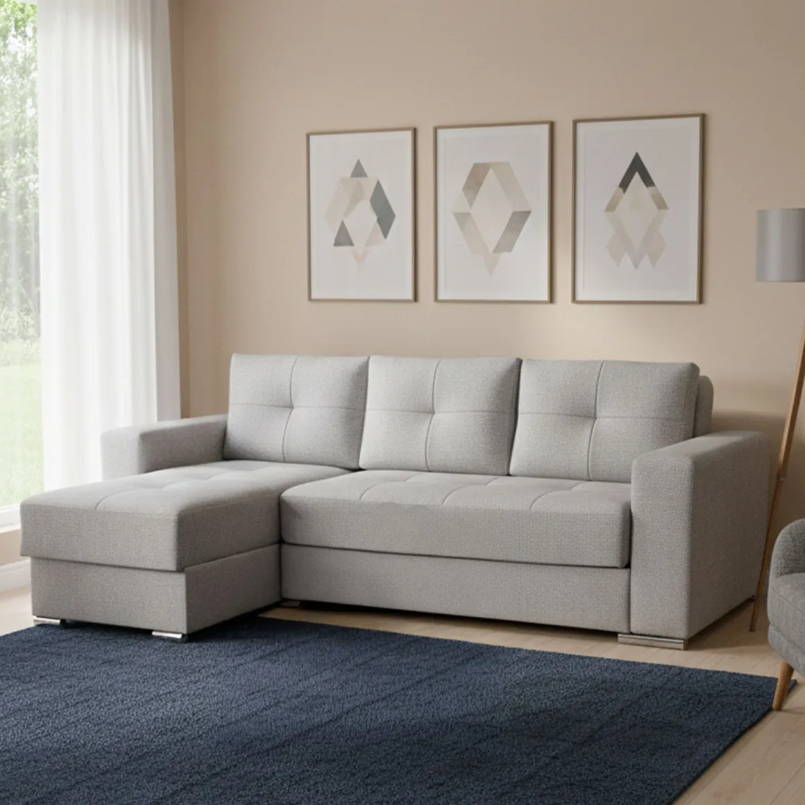 Divani Angolari|Divani Letto Con Penisola > Dmora Divano Letto con Penisola Contenitore 285x160 cm, Idrorepellente Sfoderabile Multiposizione Trasformabile in Letto Made in Italy Grigio Chiaro