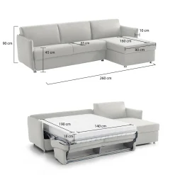 Divani Angolari|Divani Letto Con Penisola > Dmora Divano Letto con Penisola Sfoderabile Contenitore 260x160 cm, Idrorepellente Multiposizione Trasformabile in Letto Made in Italy Grigio Chiaro