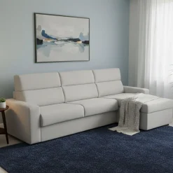 Divano Letto con Penisola Grigio Chiaro Sfoderabile Contenitore 280x160 cm, Idrorepellente Multiposizione Trasformabile in Letto Made in Italy