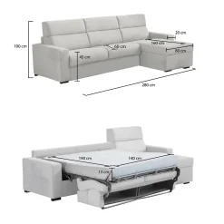 Divani Letto Con Penisola|Divani Letto > Dmora Divano Letto con Penisola Sfoderabile Contenitore 285x160 cm, Idrorepellente Multiposizione Trasformabile in Letto Made in Italy Grigio Chiaro