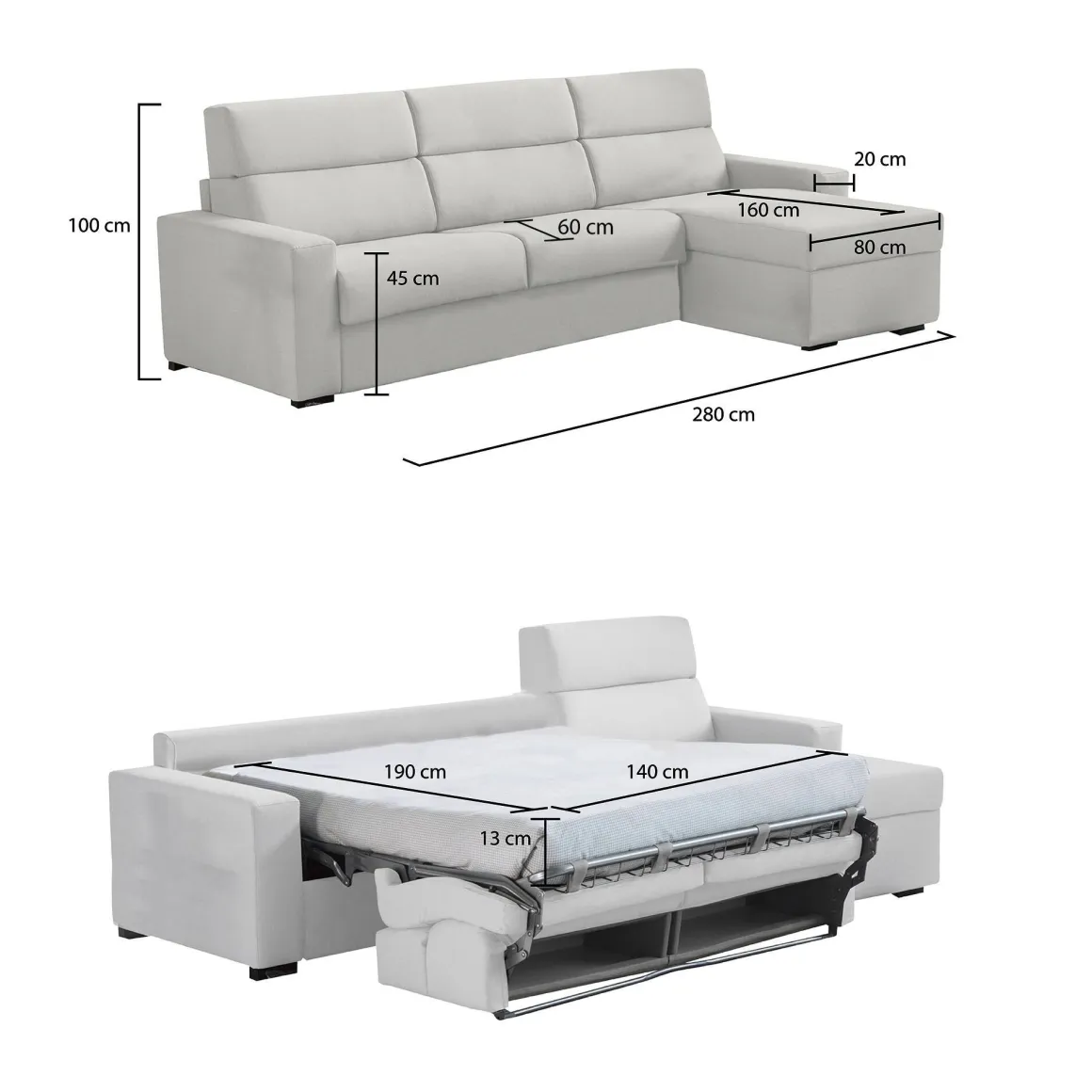 Divani Letto Con Penisola|Divani Letto > Dmora Divano Letto con Penisola Sfoderabile Contenitore 285x160 cm, Idrorepellente Multiposizione Trasformabile in Letto Made in Italy Grigio Chiaro