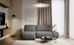 Divano Letto con Penisola Grigio Contenitore Reclinabile 229x148 cm, Cuscini Sfoderabili - Rezzo