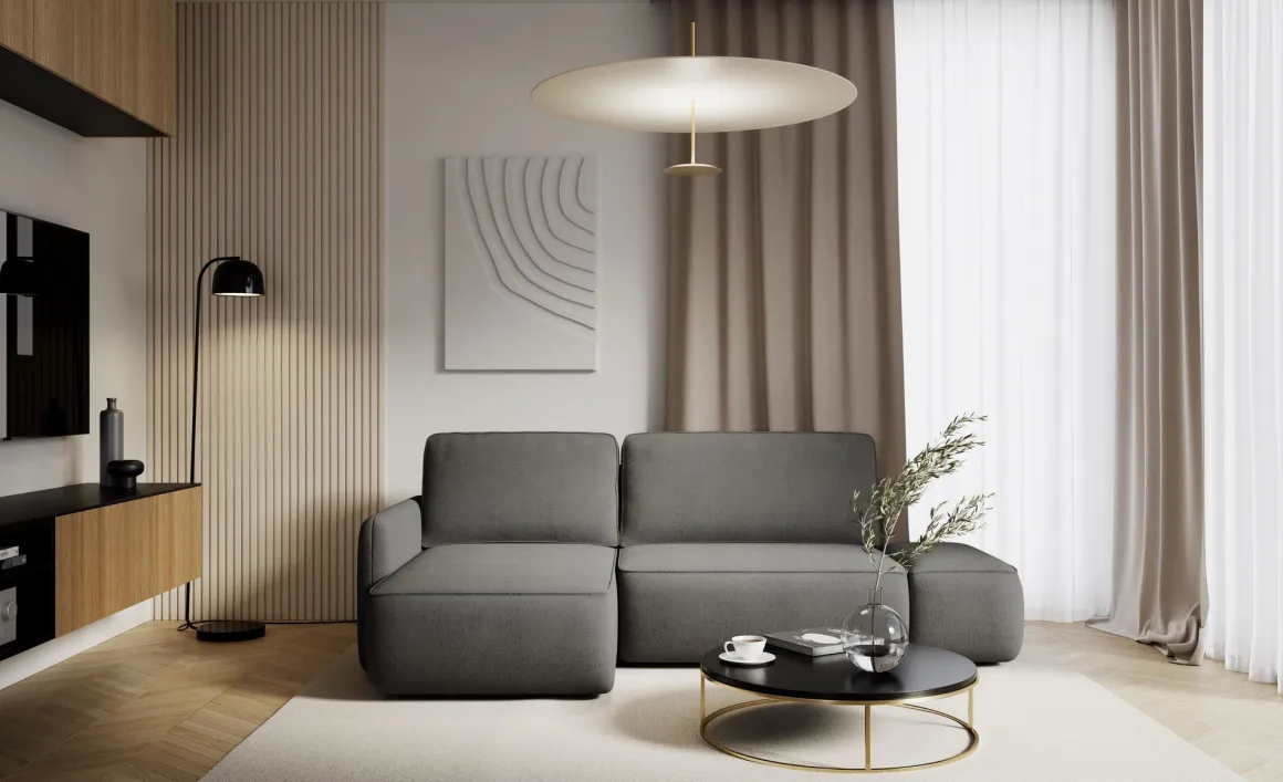Divano Letto con Penisola Grigio Contenitore Reclinabile 229x148 cm, Cuscini Sfoderabili - Rezzo