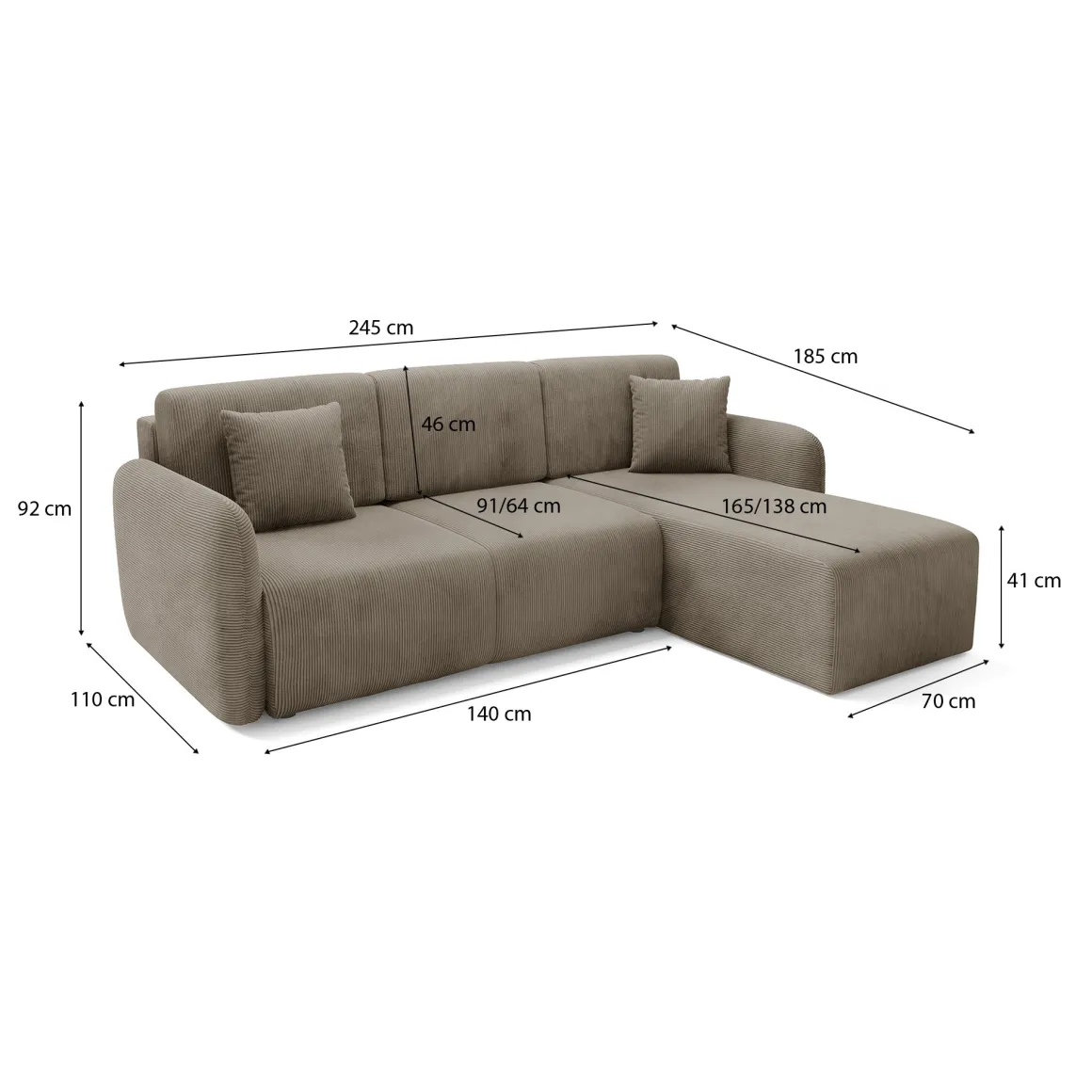 Divani Angolari|Divani Letto Con Penisola > Dmora Divano Letto con Penisola Contenitore Reversibile 253x153 cm, Reclinabile - Paullo Grigio