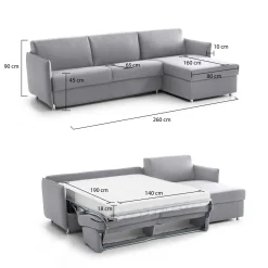 Divani Angolari|Divani Letto Con Penisola > Dmora Divano Letto con Penisola Sfoderabile Contenitore 280x160 cm, Idrorepellente Multiposizione Trasformabile in Letto Made in Italy - Celleno Grigio