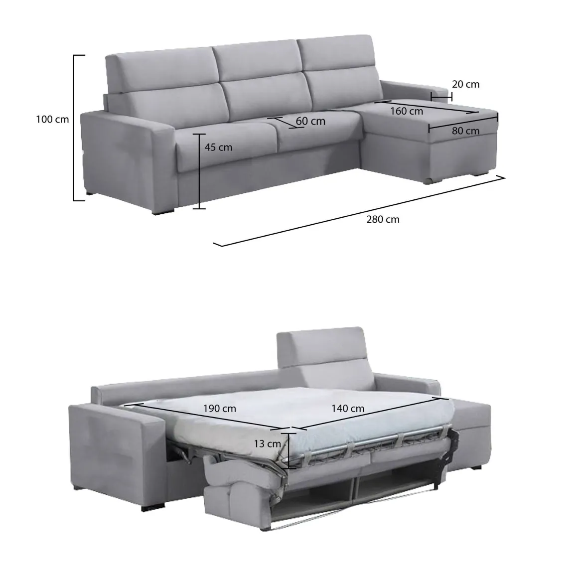 Divani Angolari|Divani Letto Con Penisola > Dmora Divano Letto con Penisola Sfoderabile Contenitore 285x160 cm, Idrorepellente Multiposizione Trasformabile in Letto Made in Italy - Esca Grigio