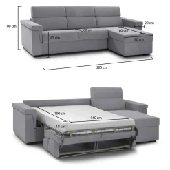 Divani Angolari|Divani Letto Con Penisola > Dmora Divano Letto con Penisola Sfoderabile Contenitore 285x160 cm, Idrorepellente Multiposizione Trasformabile in Letto Made in Italy - Priverno Grigio