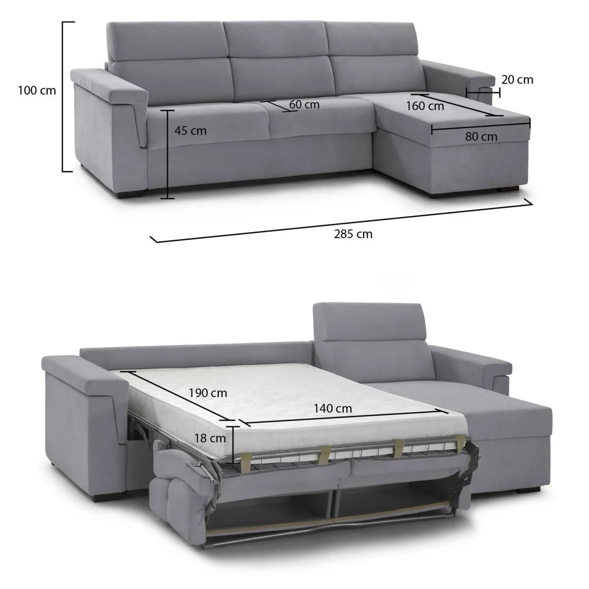 Divani Angolari|Divani Letto Con Penisola > Dmora Divano Letto con Penisola Sfoderabile Contenitore 285x160 cm, Idrorepellente Multiposizione Trasformabile in Letto Made in Italy - Priverno Grigio