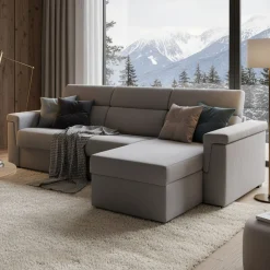 Divani Angolari|Divani Letto Con Penisola > Dmora Divano Letto con Penisola Sfoderabile Contenitore 285x160 cm, Idrorepellente Multiposizione Trasformabile in Letto Made in Italy - Priverno Grigio