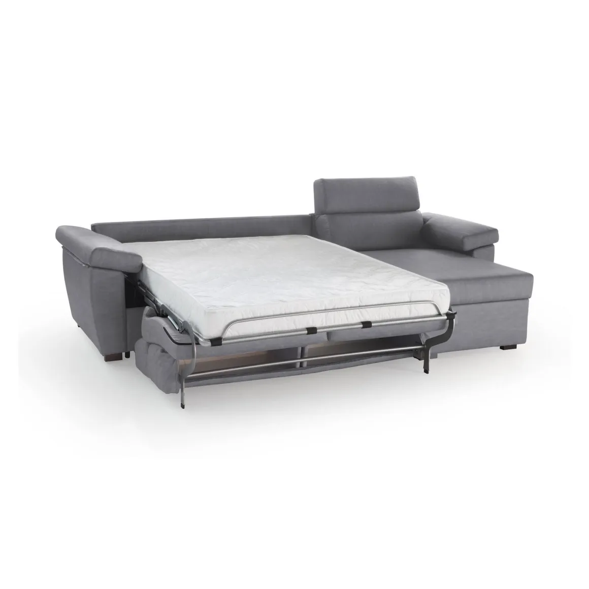 Divano Letto con Penisola Grigio Sfoderabile Contenitore 285x160 cm, Idrorepellente Multiposizione Trasformabile in Letto Made in Italy - Tolle