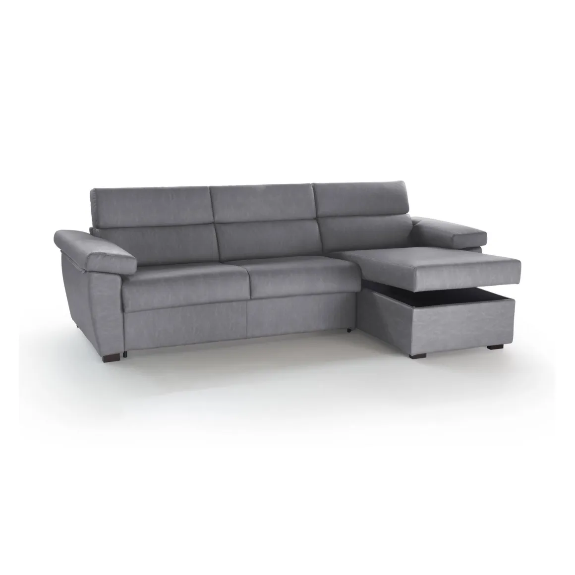 Divano Letto con Penisola Grigio Sfoderabile Contenitore 285x160 cm, Idrorepellente Multiposizione Trasformabile in Letto Made in Italy - Tolle